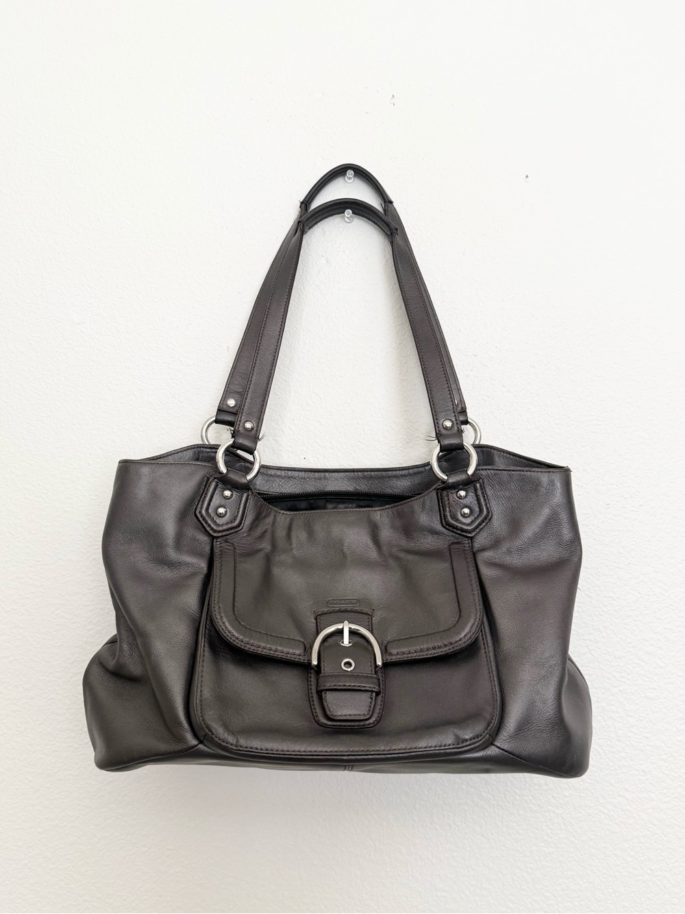 Coach Campbell Belle Carryall Silver Hematite Leather Shoulder Bag F24961